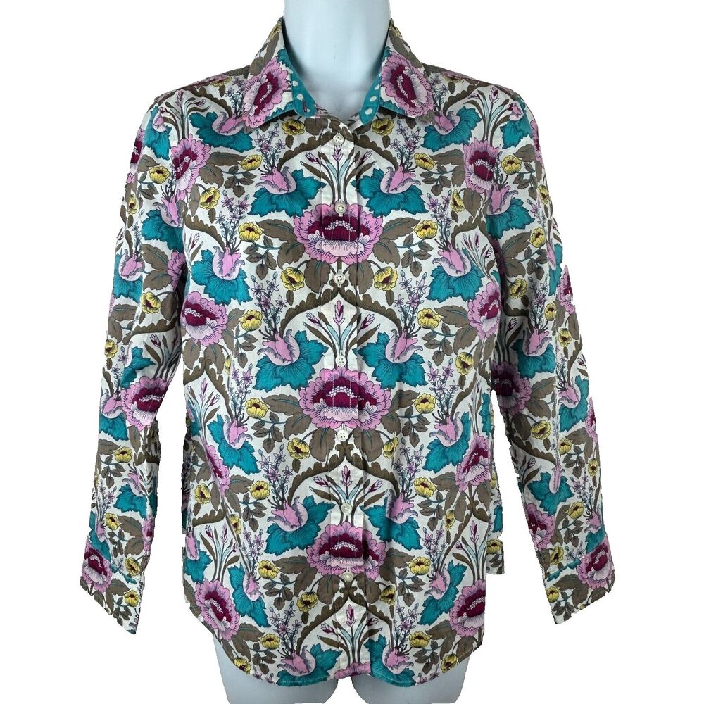 Talbots Cotton Bold Pink + Blue Long Sleeve Blouse Shirt Size SP